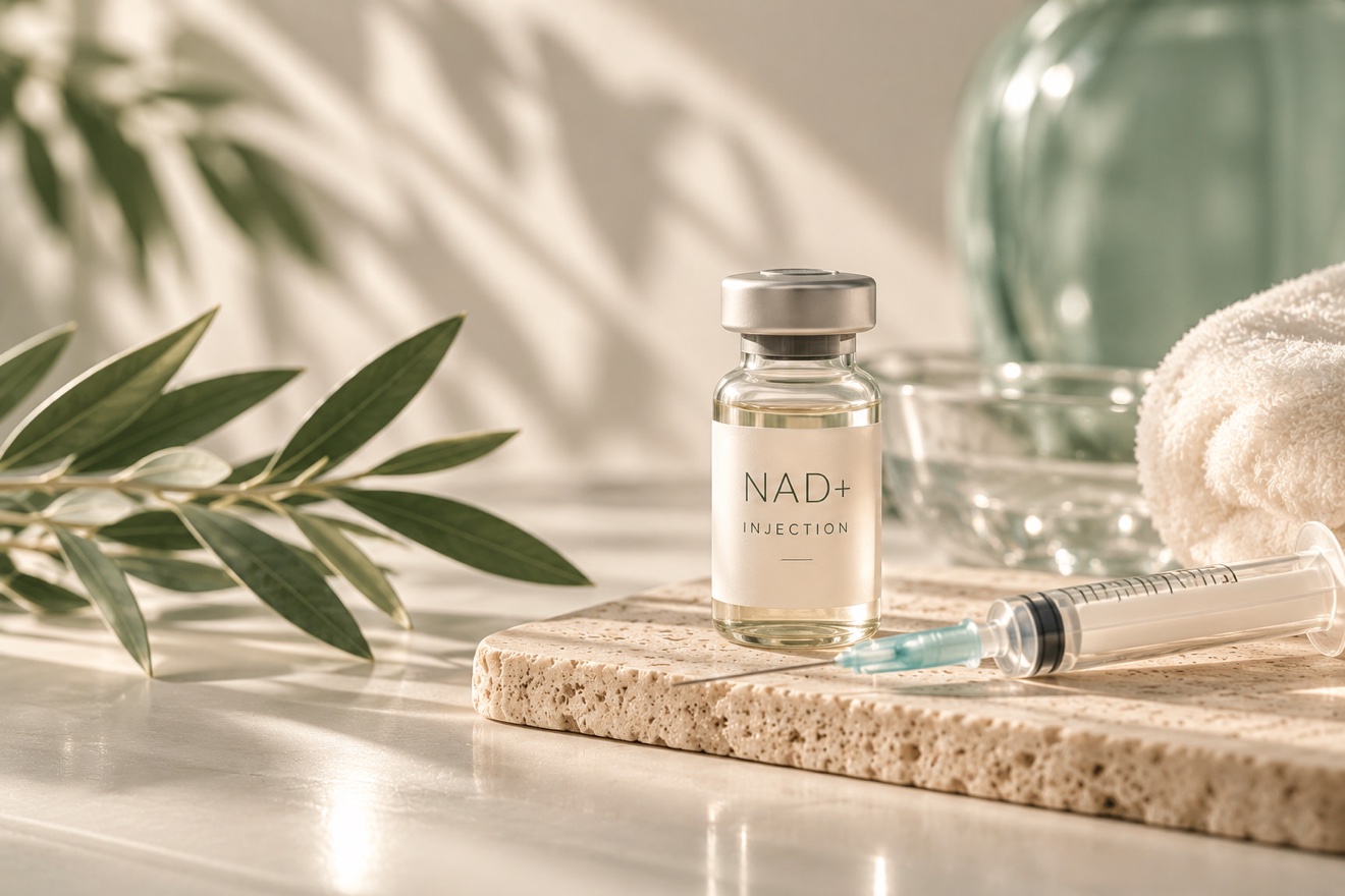 NAD+ injection vial and syringe